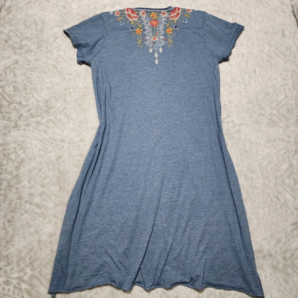 Johnny Was Women's Drape embroidered tunic dress Size S Blue Bohemian Beachy